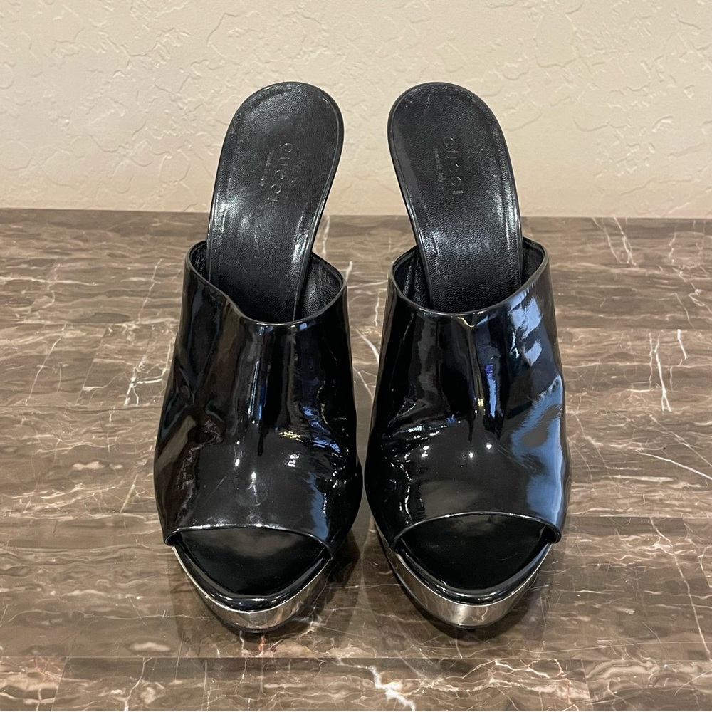 Gucci Patent Leather Peep Toe Stiletto Sandals - Picture 6 of 16